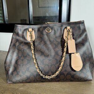 Coach Peyton Signature Chain Tote — Brown/Tan Monogram